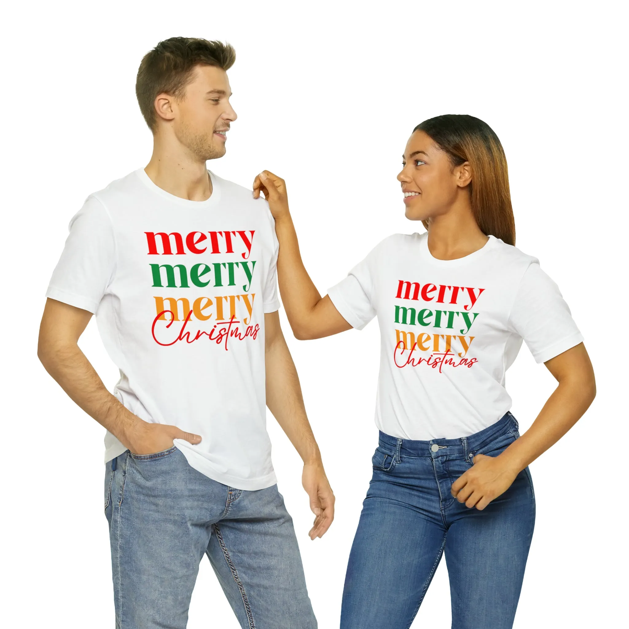Merry Merry Merry Christmas T-Shirt | Festive XMas Tee |  Bella Canvas 3001 Unisex | Happy Holidays Short Sleeve Tshirt