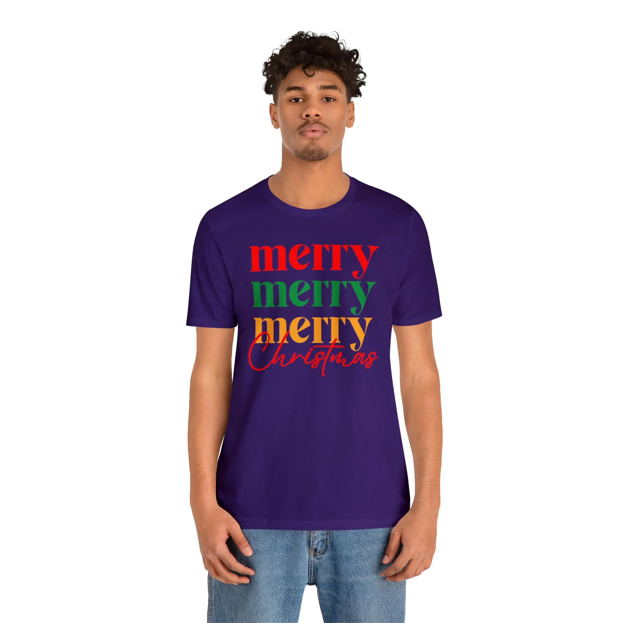 Merry Merry Merry Christmas T-Shirt | Festive XMas Tee |  Bella Canvas 3001 Unisex | Happy Holidays Short Sleeve Tshirt