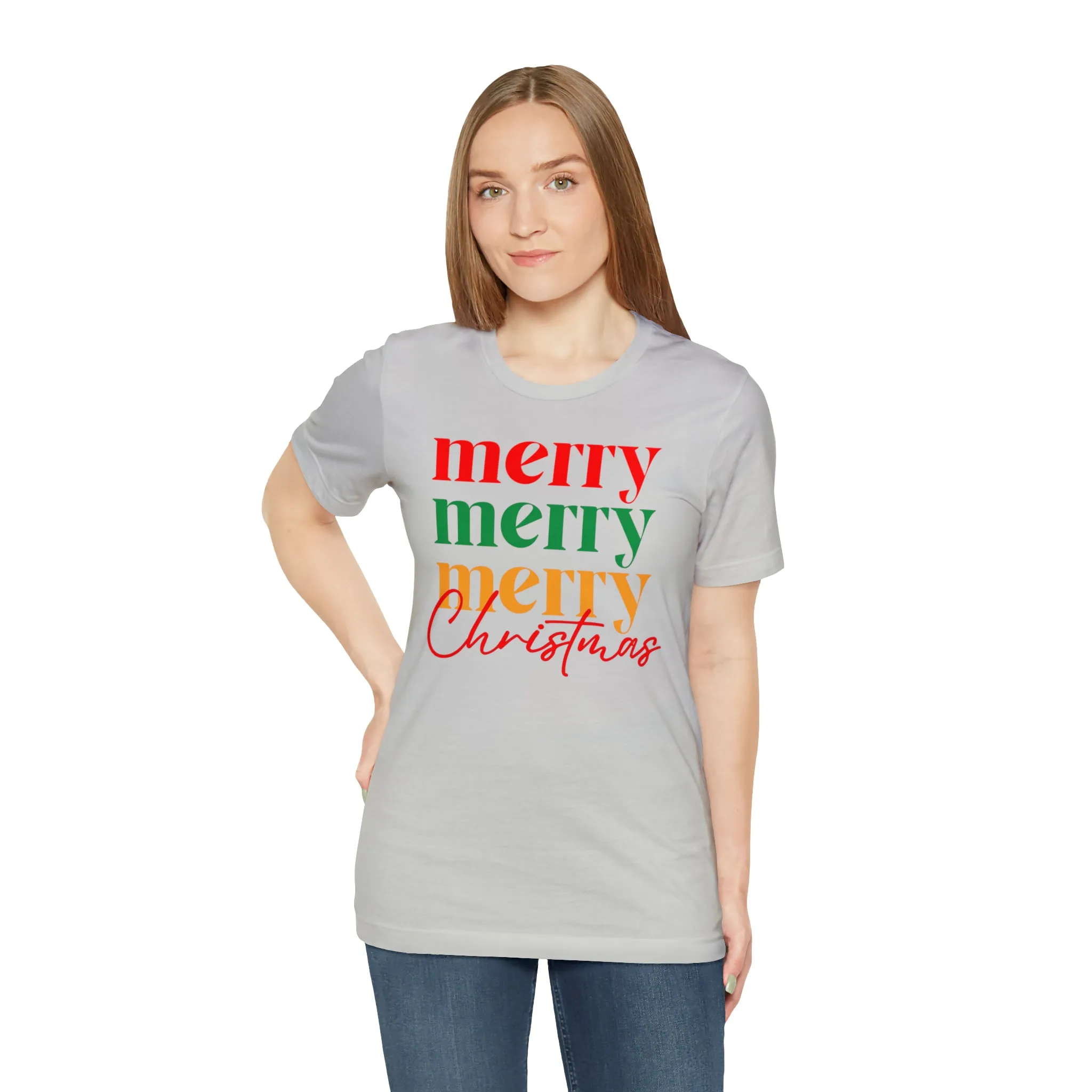 Merry Merry Merry Christmas T-Shirt | Festive XMas Tee |  Bella Canvas 3001 Unisex | Happy Holidays Short Sleeve Tshirt