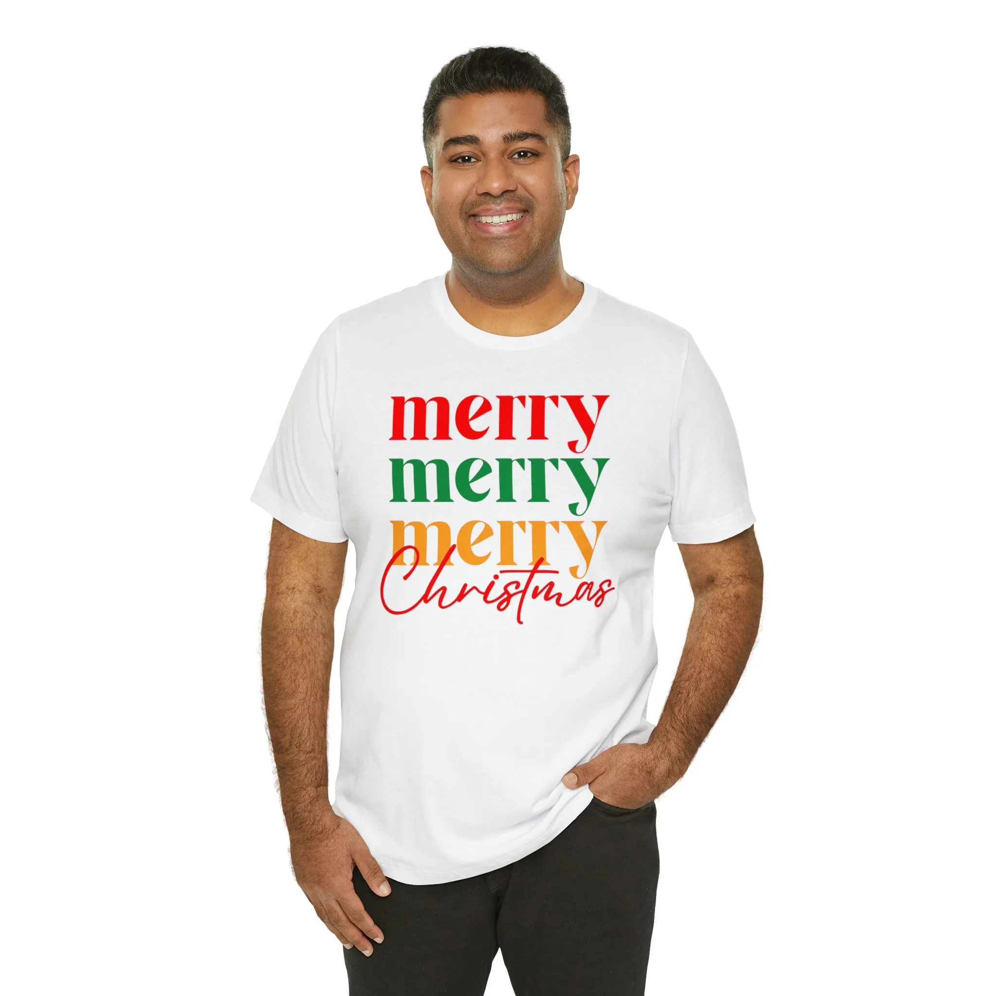 Merry Merry Merry Christmas T-Shirt | Festive XMas Tee |  Bella Canvas 3001 Unisex | Happy Holidays Short Sleeve Tshirt