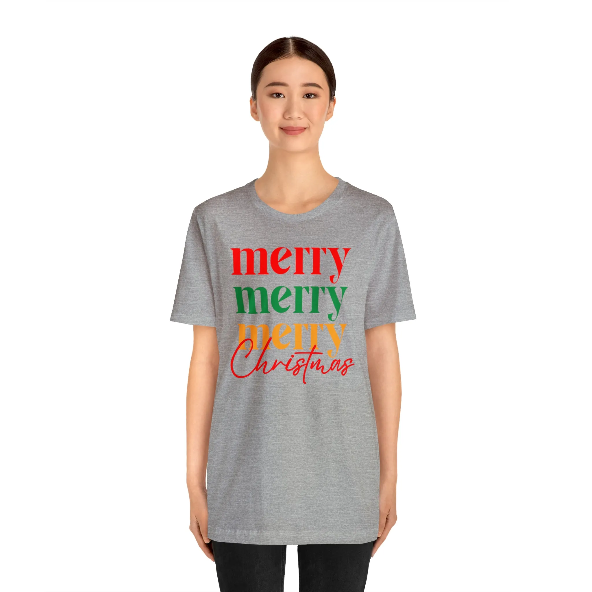 Merry Merry Merry Christmas T-Shirt | Festive XMas Tee |  Bella Canvas 3001 Unisex | Happy Holidays Short Sleeve Tshirt