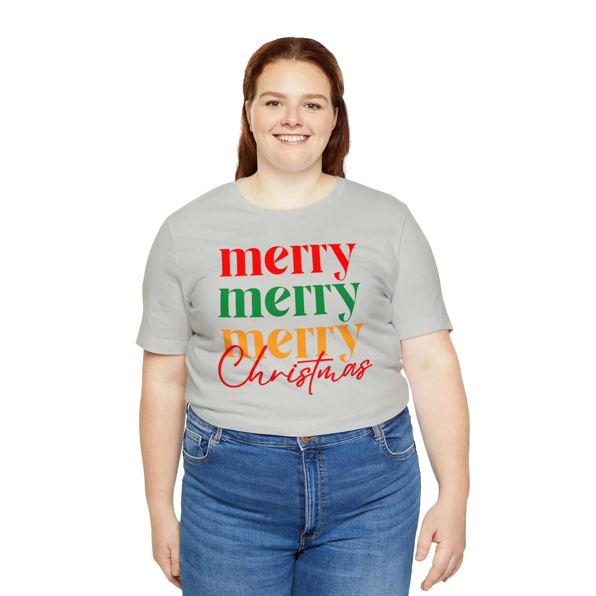 Merry Merry Merry Christmas T-Shirt | Festive XMas Tee |  Bella Canvas 3001 Unisex | Happy Holidays Short Sleeve Tshirt