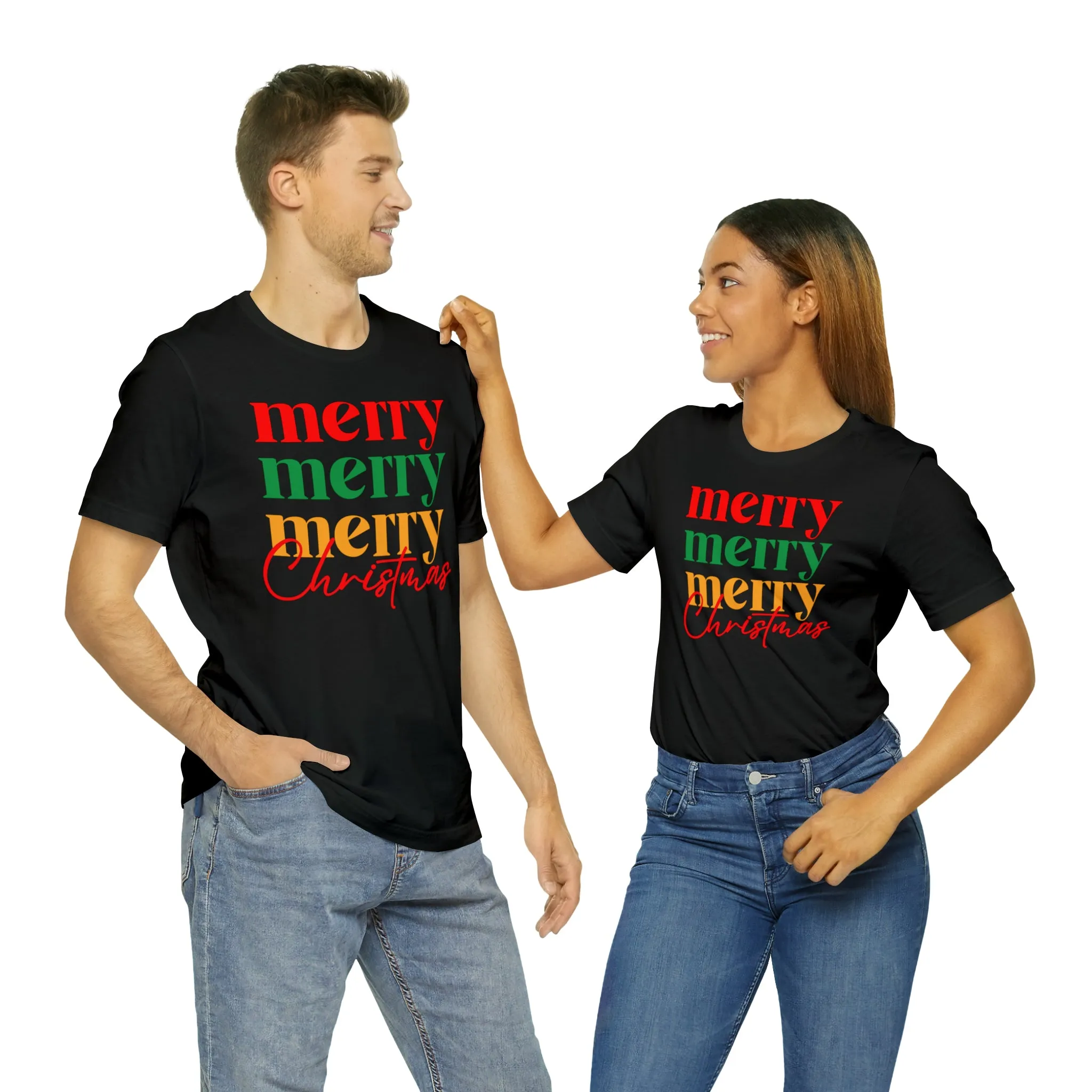 Merry Merry Merry Christmas T-Shirt | Festive XMas Tee |  Bella Canvas 3001 Unisex | Happy Holidays Short Sleeve Tshirt