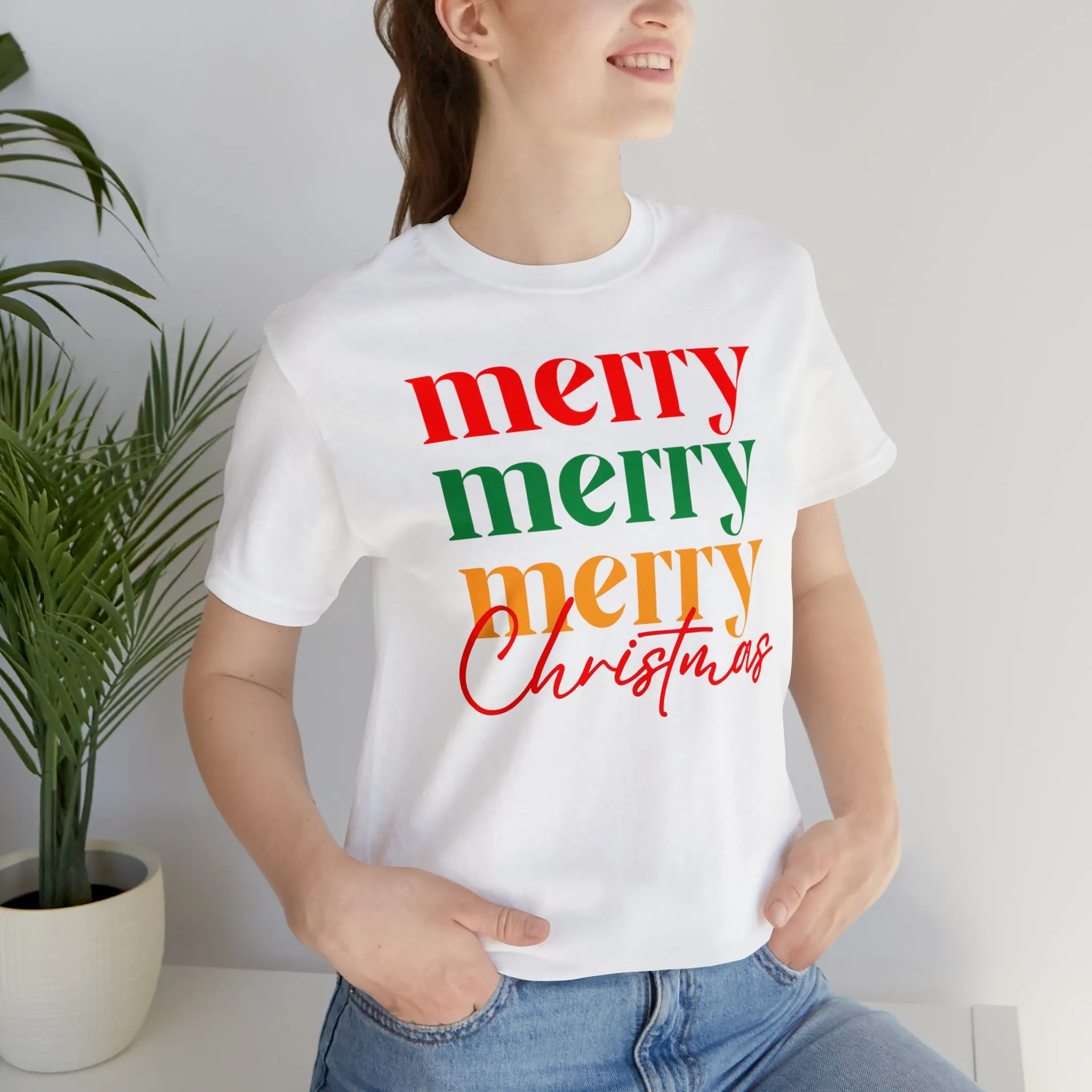 Merry Merry Merry Christmas T-Shirt | Festive XMas Tee |  Bella Canvas 3001 Unisex | Happy Holidays Short Sleeve Tshirt