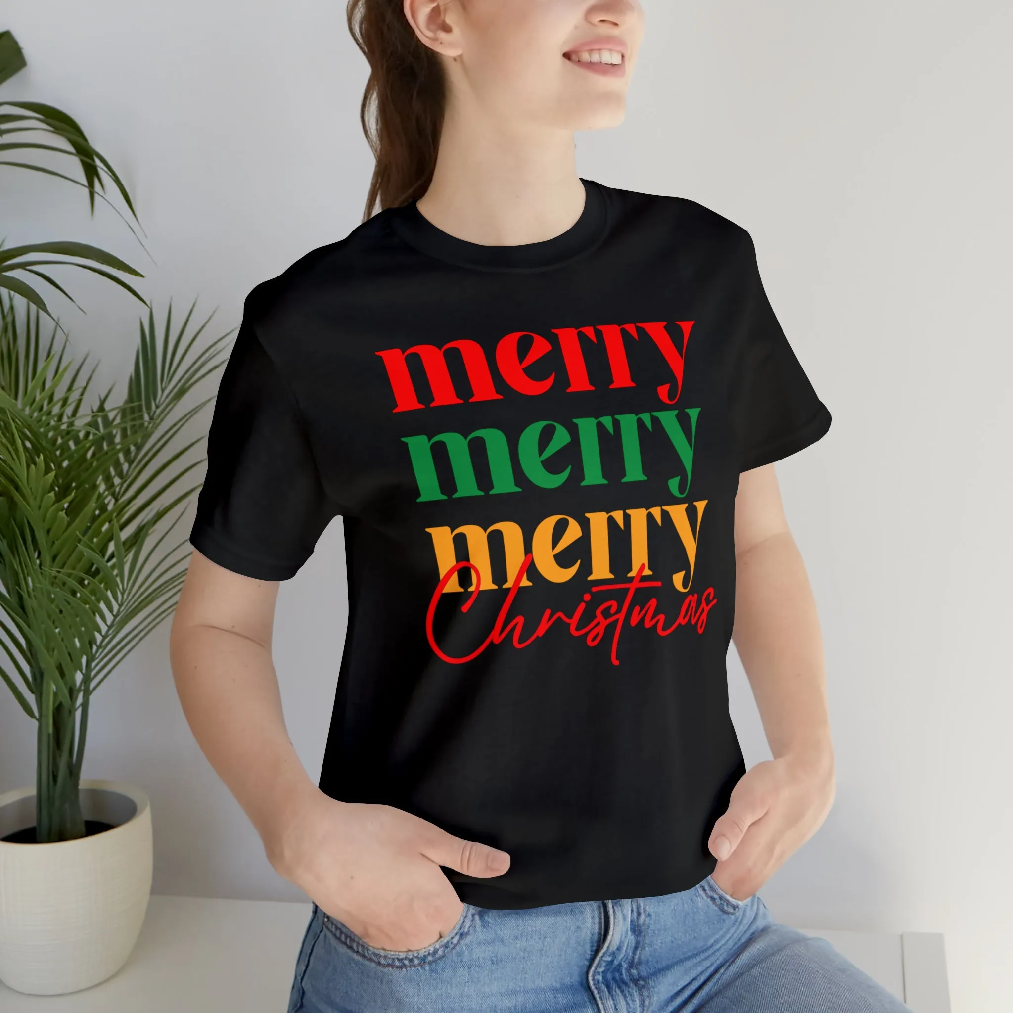 Merry Merry Merry Christmas T-Shirt | Festive XMas Tee |  Bella Canvas 3001 Unisex | Happy Holidays Short Sleeve Tshirt