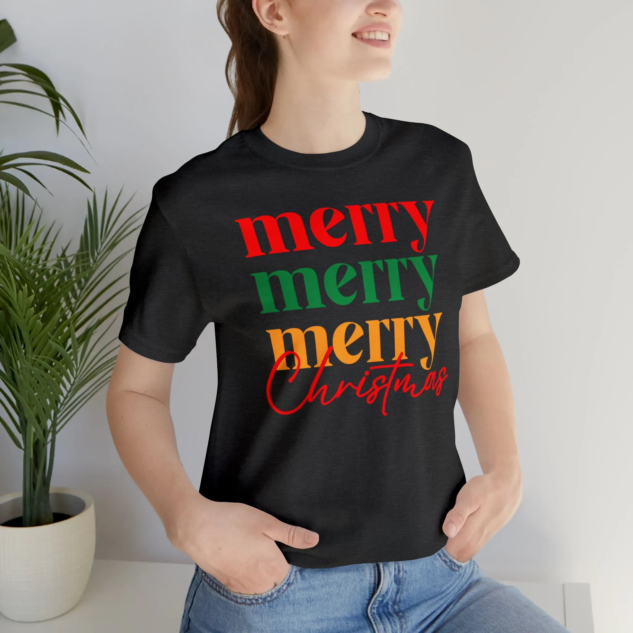 Merry Merry Merry Christmas T-Shirt | Festive XMas Tee |  Bella Canvas 3001 Unisex | Happy Holidays Short Sleeve Tshirt