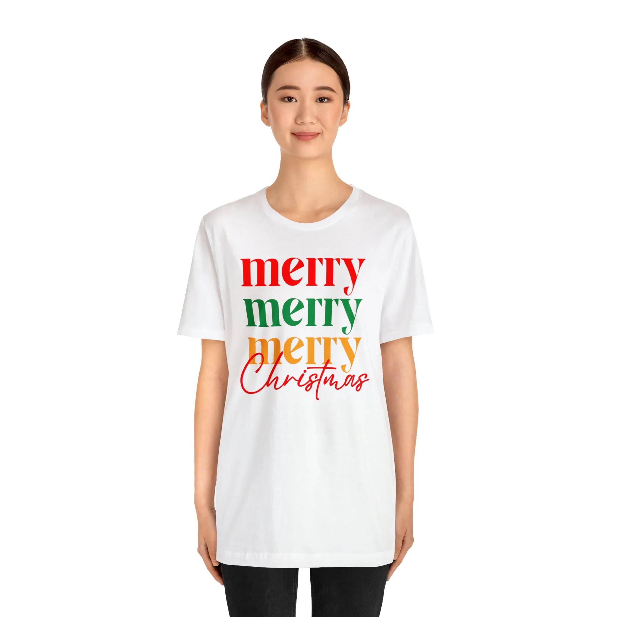 Merry Merry Merry Christmas T-Shirt | Festive XMas Tee |  Bella Canvas 3001 Unisex | Happy Holidays Short Sleeve Tshirt
