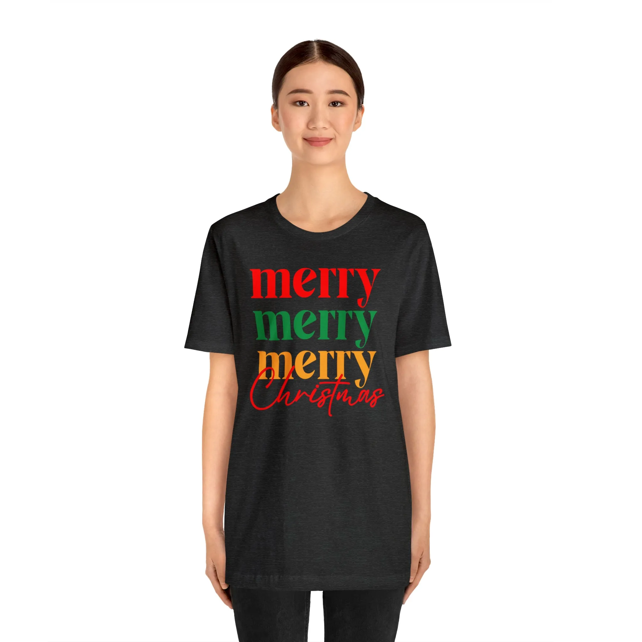 Merry Merry Merry Christmas T-Shirt | Festive XMas Tee |  Bella Canvas 3001 Unisex | Happy Holidays Short Sleeve Tshirt