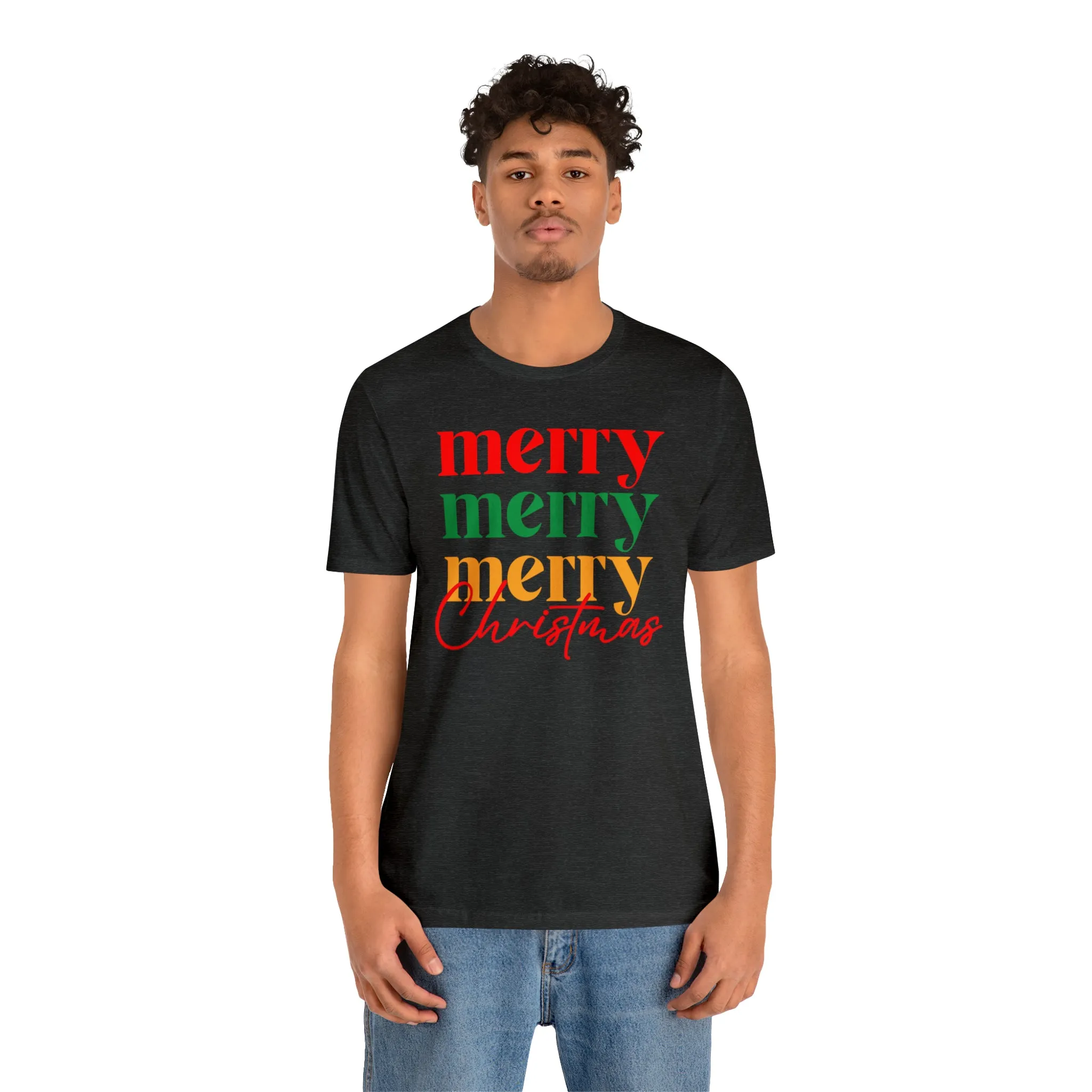 Merry Merry Merry Christmas T-Shirt | Festive XMas Tee |  Bella Canvas 3001 Unisex | Happy Holidays Short Sleeve Tshirt