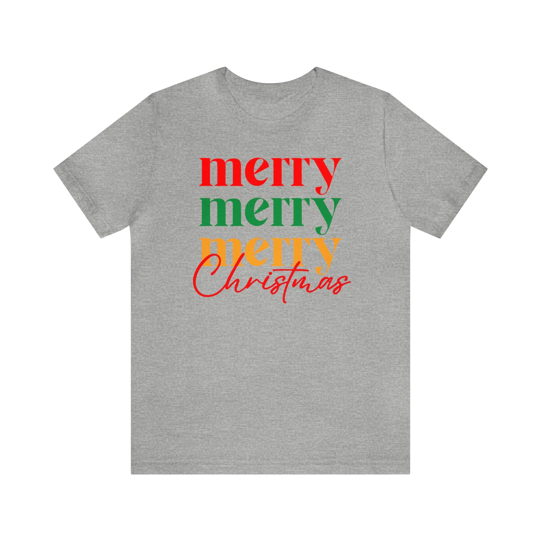 Merry Merry Merry Christmas T-Shirt | Festive XMas Tee |  Bella Canvas 3001 Unisex | Happy Holidays Short Sleeve Tshirt