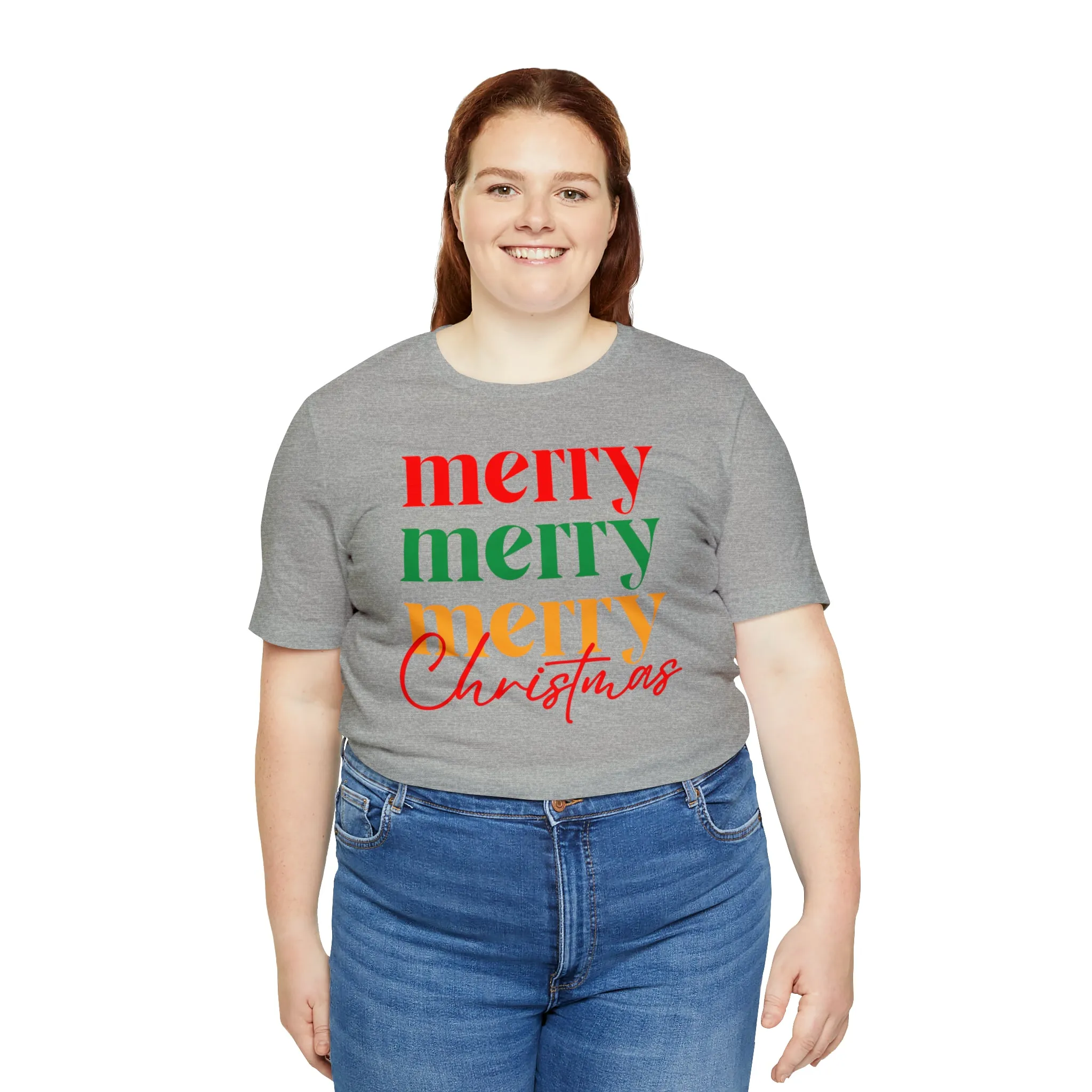 Merry Merry Merry Christmas T-Shirt | Festive XMas Tee |  Bella Canvas 3001 Unisex | Happy Holidays Short Sleeve Tshirt