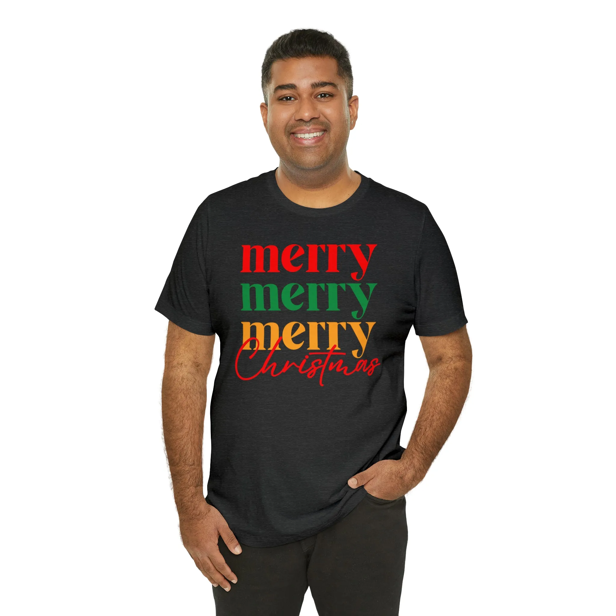 Merry Merry Merry Christmas T-Shirt | Festive XMas Tee |  Bella Canvas 3001 Unisex | Happy Holidays Short Sleeve Tshirt