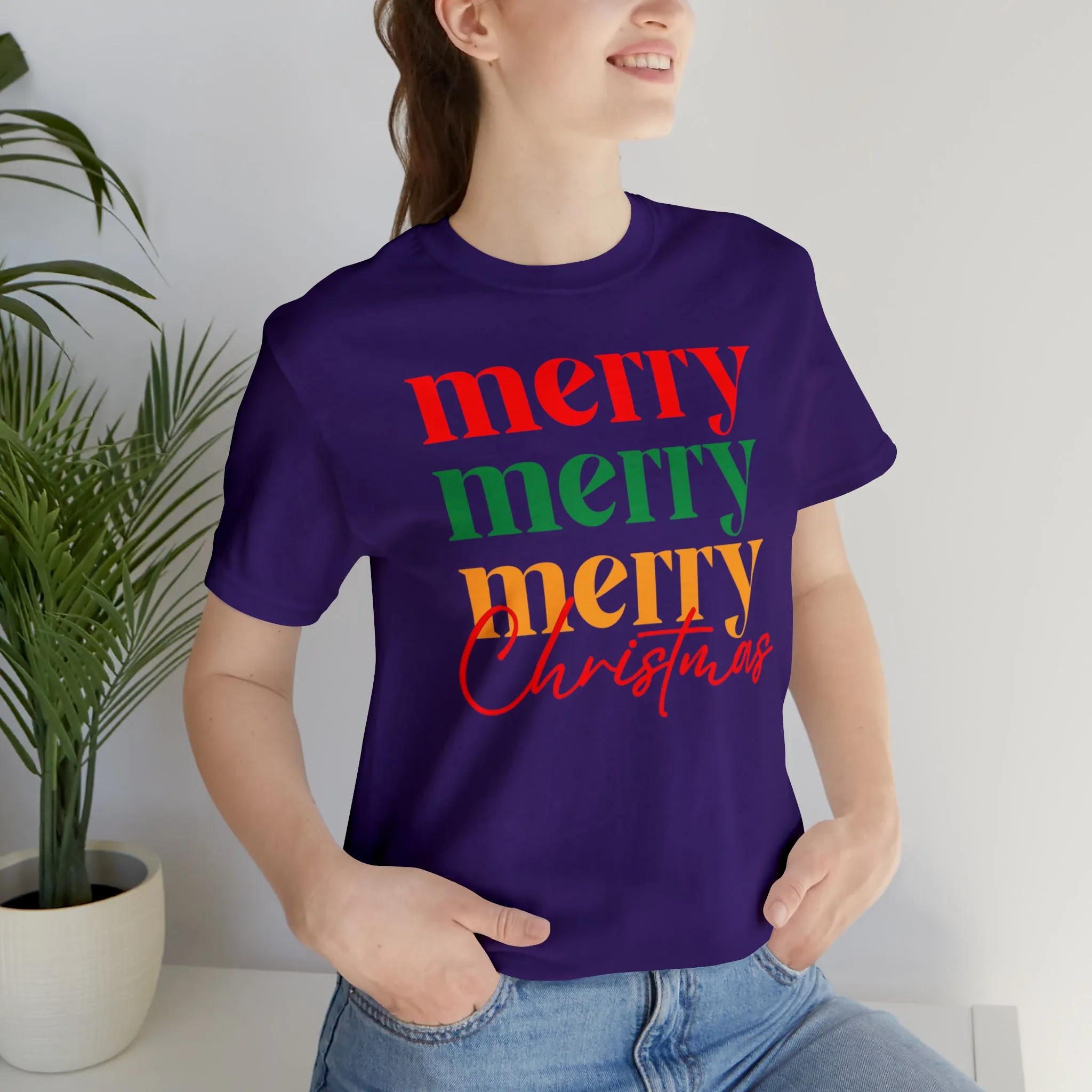 Merry Merry Merry Christmas T-Shirt | Festive XMas Tee |  Bella Canvas 3001 Unisex | Happy Holidays Short Sleeve Tshirt