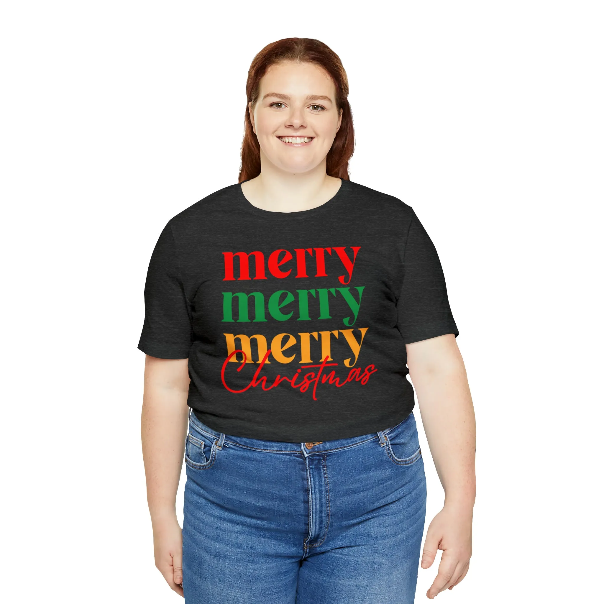 Merry Merry Merry Christmas T-Shirt | Festive XMas Tee |  Bella Canvas 3001 Unisex | Happy Holidays Short Sleeve Tshirt