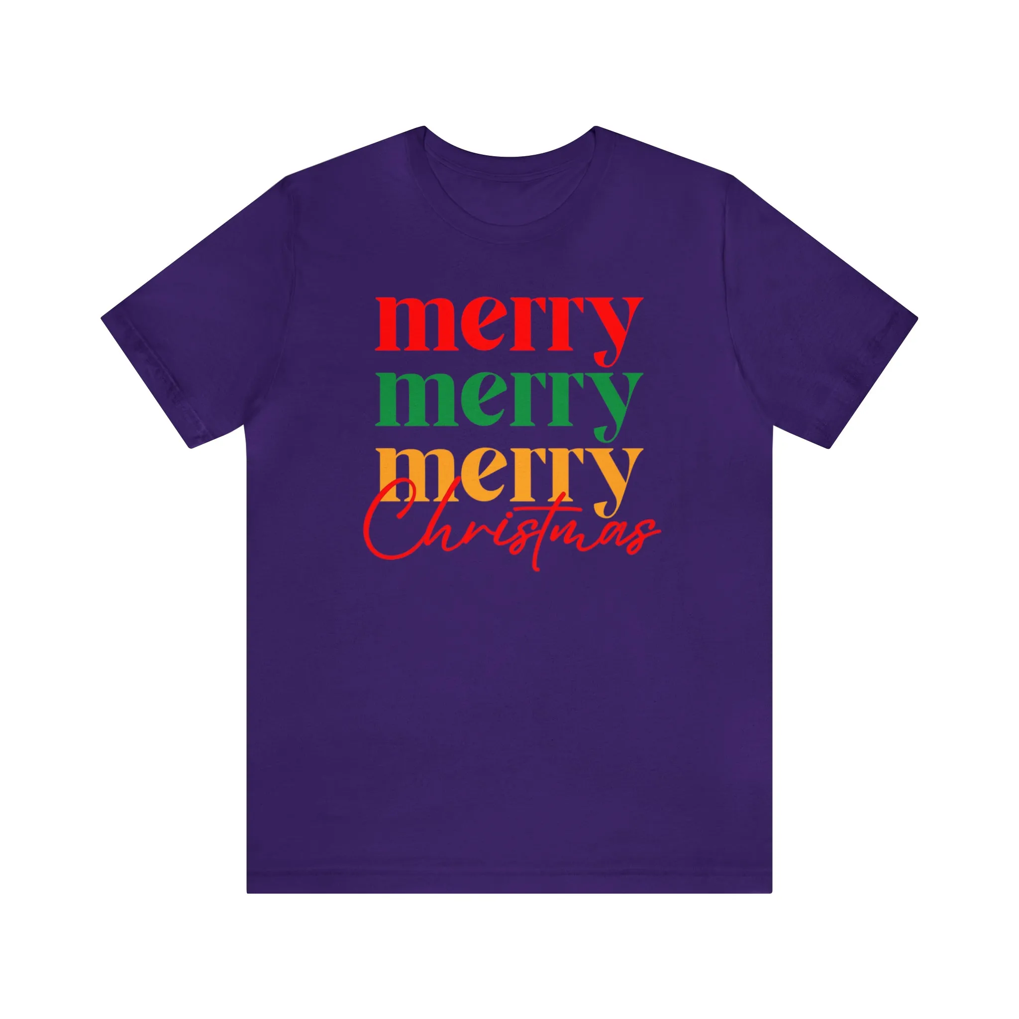 Merry Merry Merry Christmas T-Shirt | Festive XMas Tee |  Bella Canvas 3001 Unisex | Happy Holidays Short Sleeve Tshirt