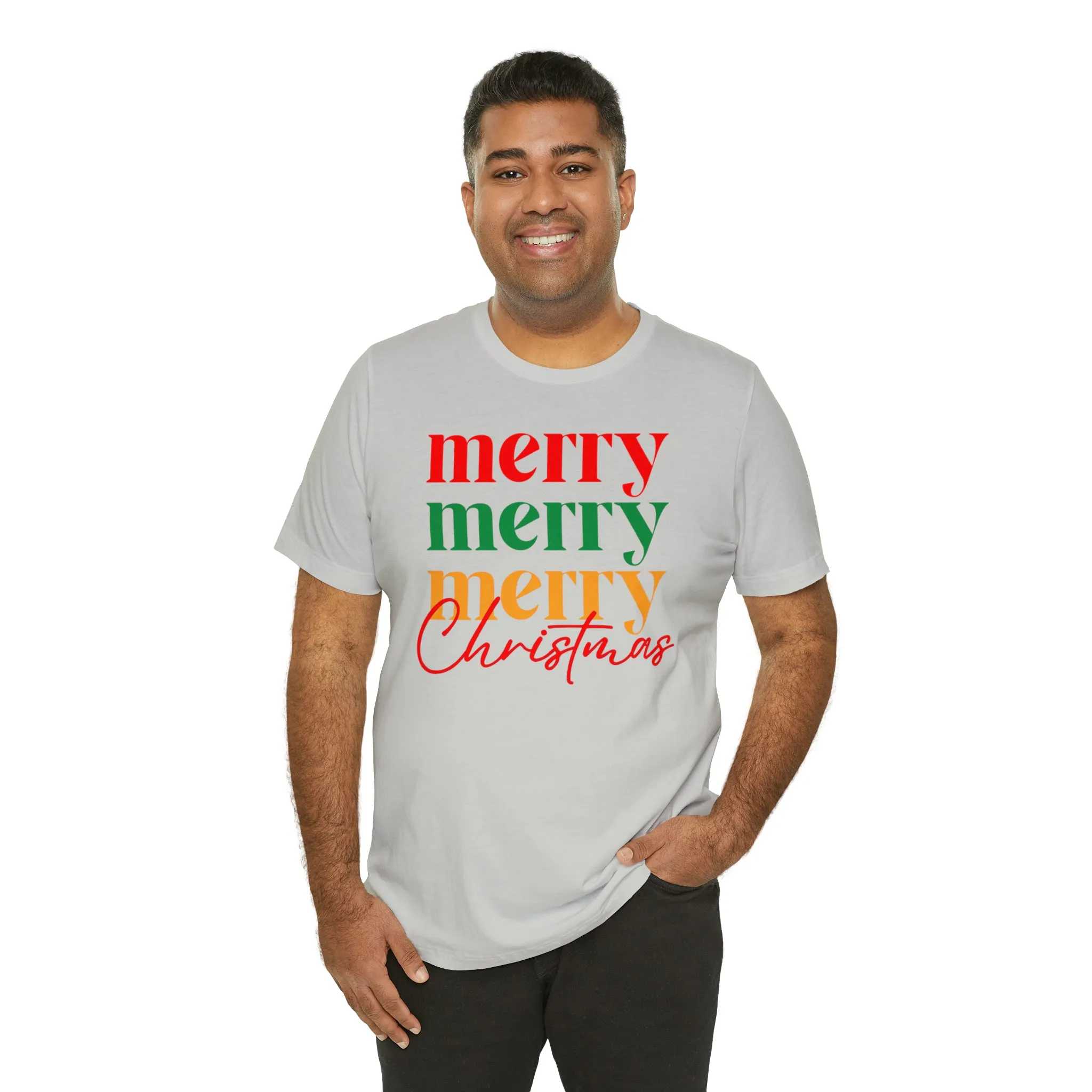 Merry Merry Merry Christmas T-Shirt | Festive XMas Tee |  Bella Canvas 3001 Unisex | Happy Holidays Short Sleeve Tshirt