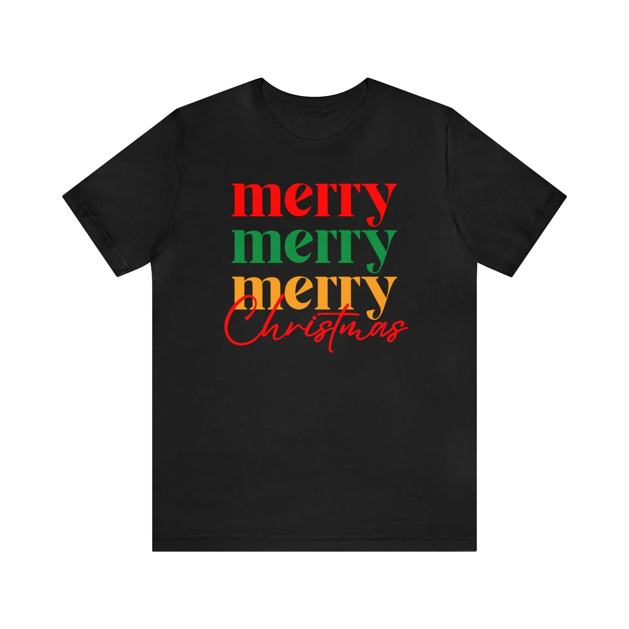 Merry Merry Merry Christmas T-Shirt | Festive XMas Tee |  Bella Canvas 3001 Unisex | Happy Holidays Short Sleeve Tshirt