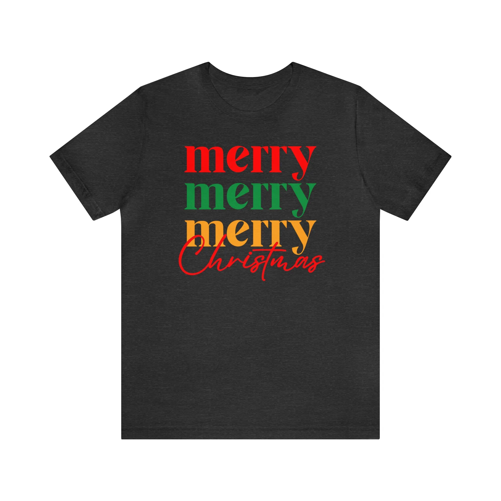 Merry Merry Merry Christmas T-Shirt | Festive XMas Tee |  Bella Canvas 3001 Unisex | Happy Holidays Short Sleeve Tshirt