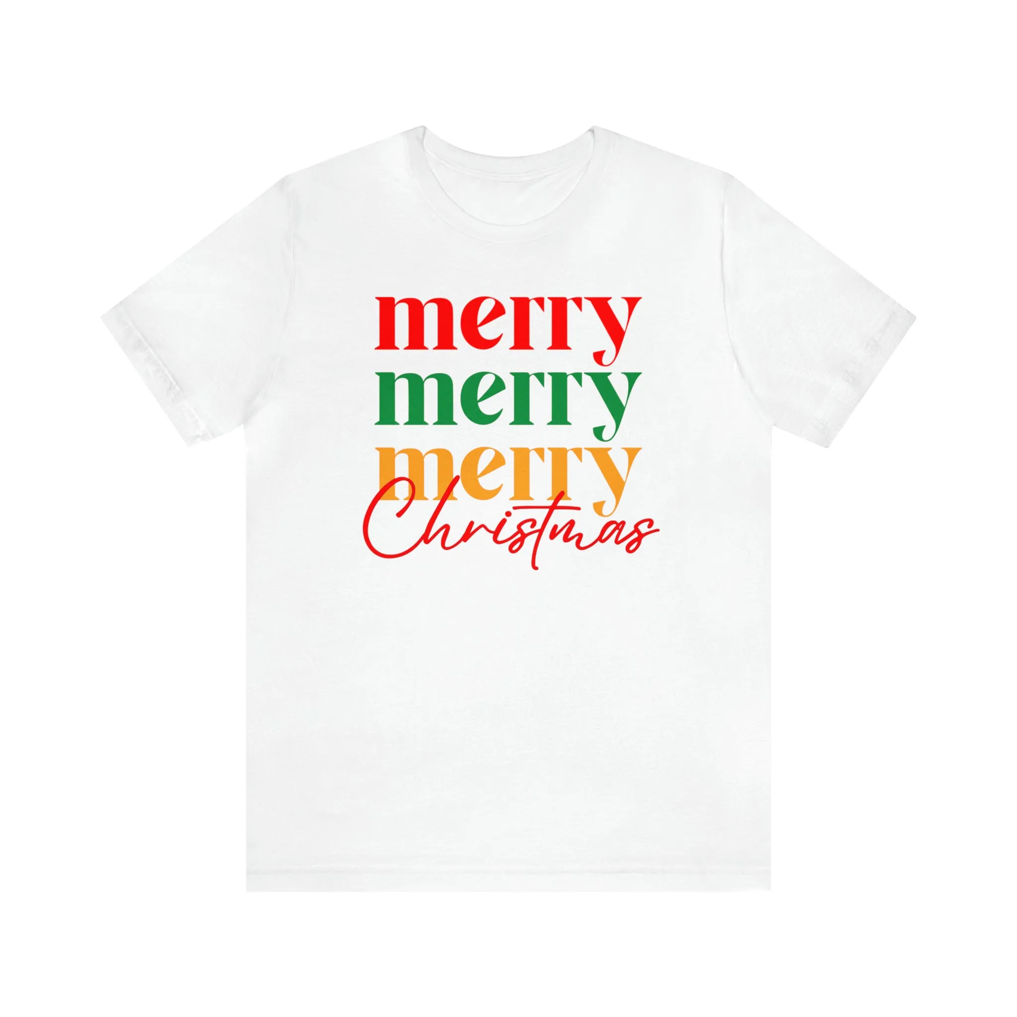 Merry Merry Merry Christmas T-Shirt | Festive XMas Tee |  Bella Canvas 3001 Unisex | Happy Holidays Short Sleeve Tshirt