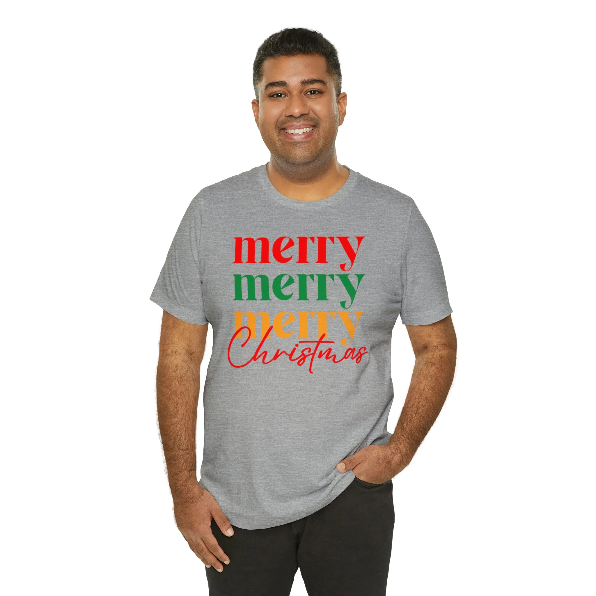 Merry Merry Merry Christmas T-Shirt | Festive XMas Tee |  Bella Canvas 3001 Unisex | Happy Holidays Short Sleeve Tshirt