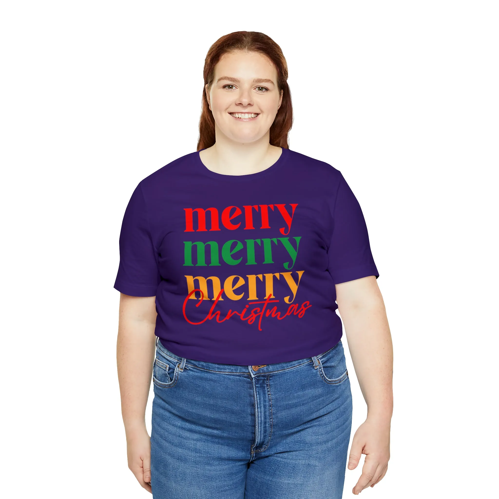 Merry Merry Merry Christmas T-Shirt | Festive XMas Tee |  Bella Canvas 3001 Unisex | Happy Holidays Short Sleeve Tshirt