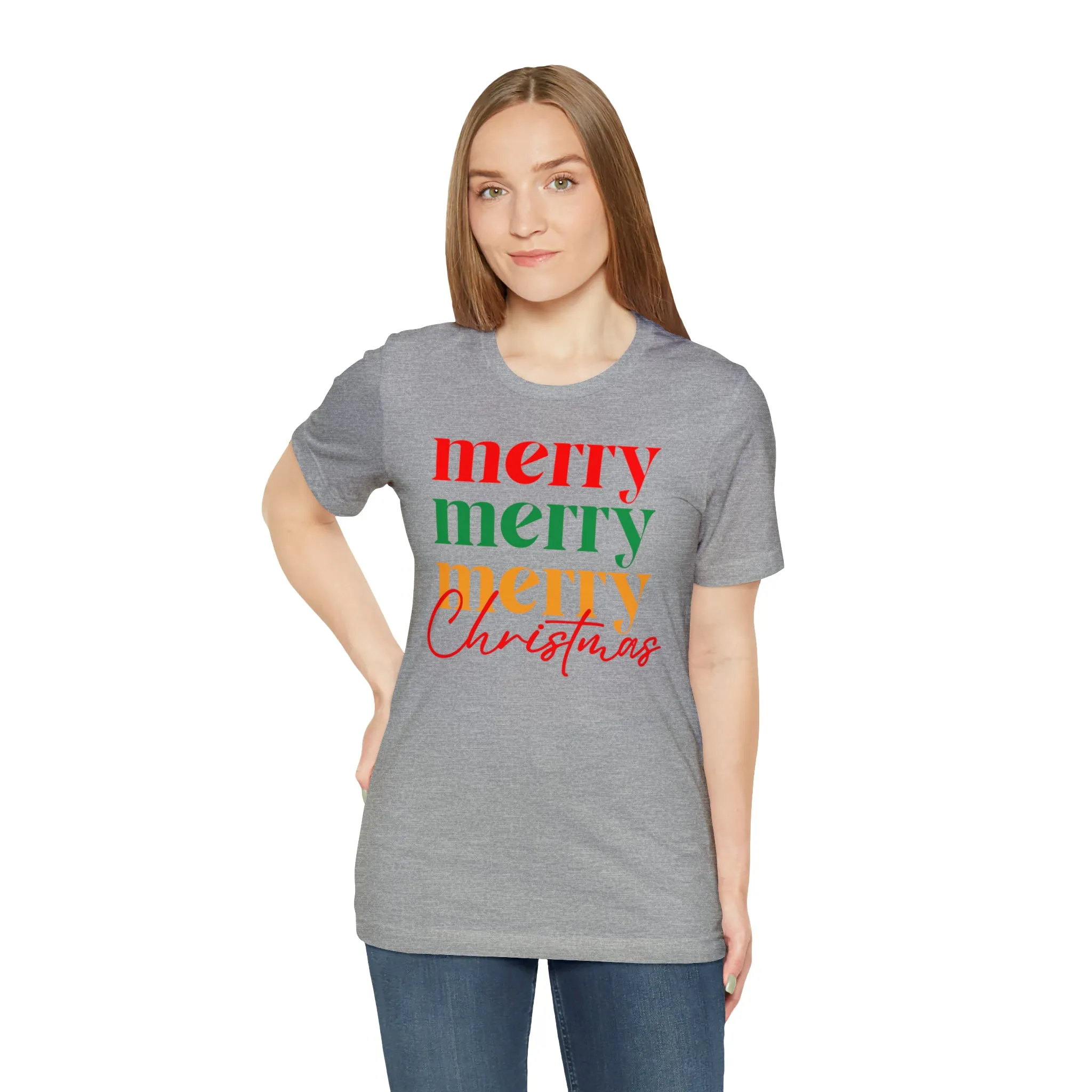 Merry Merry Merry Christmas T-Shirt | Festive XMas Tee |  Bella Canvas 3001 Unisex | Happy Holidays Short Sleeve Tshirt