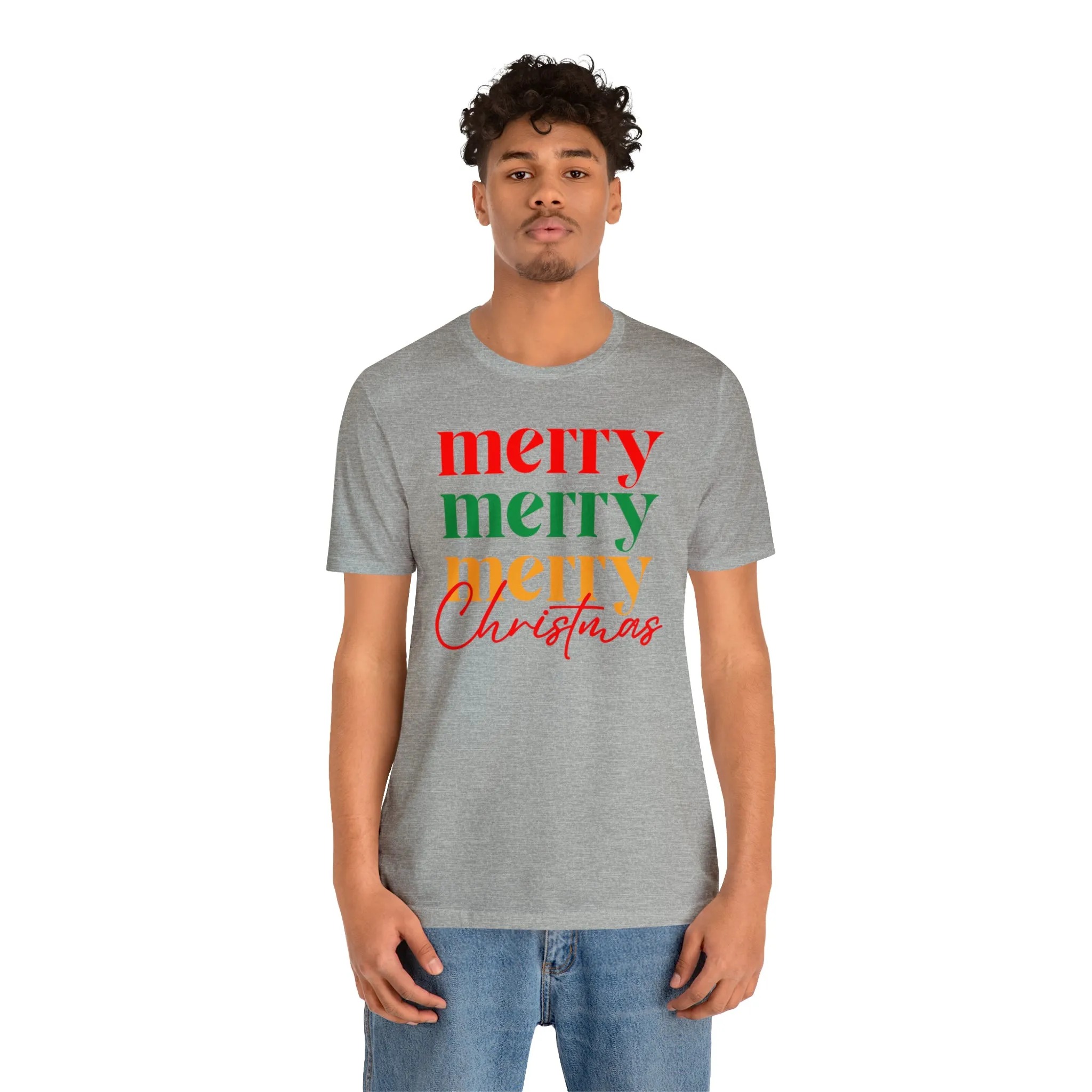 Merry Merry Merry Christmas T-Shirt | Festive XMas Tee |  Bella Canvas 3001 Unisex | Happy Holidays Short Sleeve Tshirt