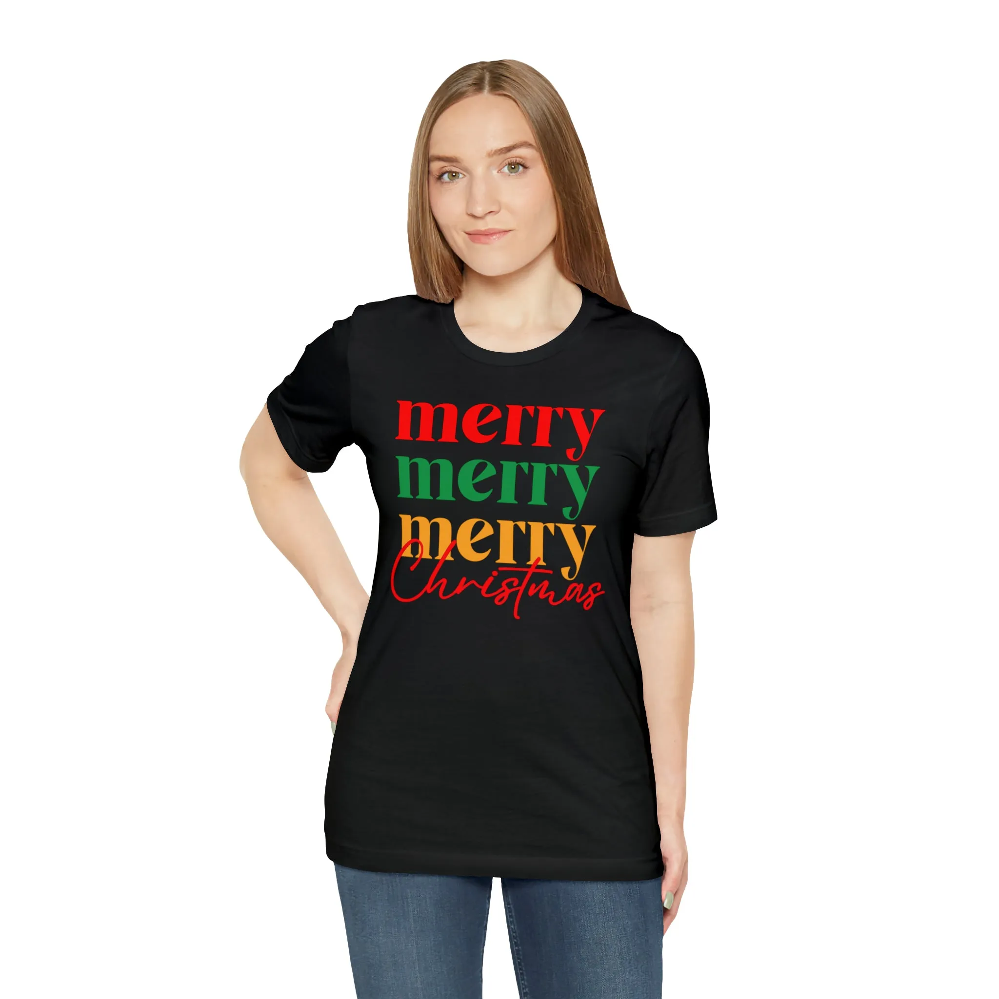 Merry Merry Merry Christmas T-Shirt | Festive XMas Tee |  Bella Canvas 3001 Unisex | Happy Holidays Short Sleeve Tshirt