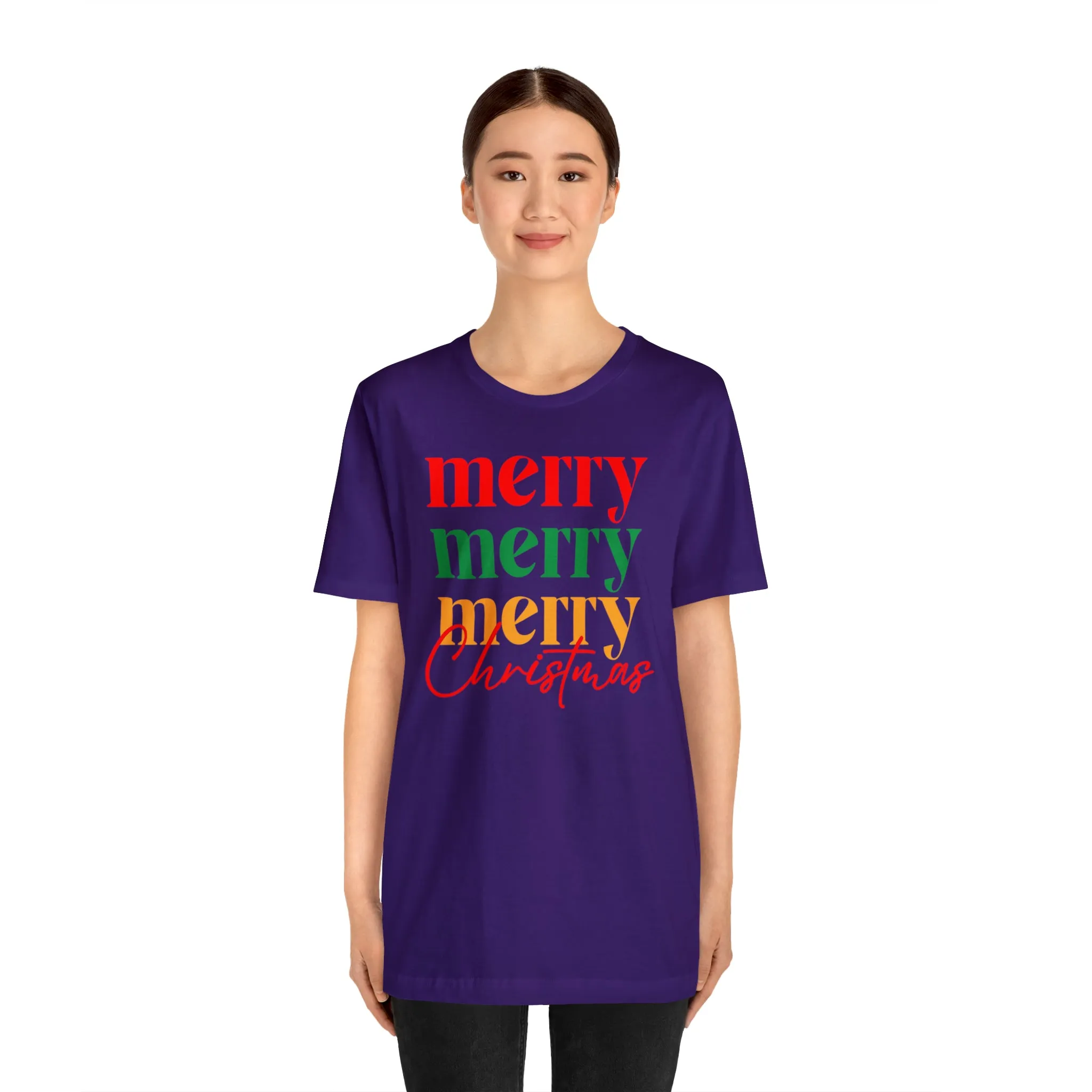 Merry Merry Merry Christmas T-Shirt | Festive XMas Tee |  Bella Canvas 3001 Unisex | Happy Holidays Short Sleeve Tshirt