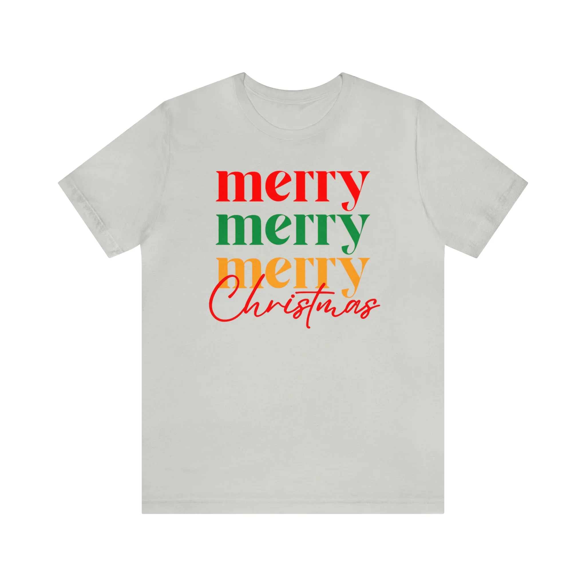 Merry Merry Merry Christmas T-Shirt | Festive XMas Tee |  Bella Canvas 3001 Unisex | Happy Holidays Short Sleeve Tshirt