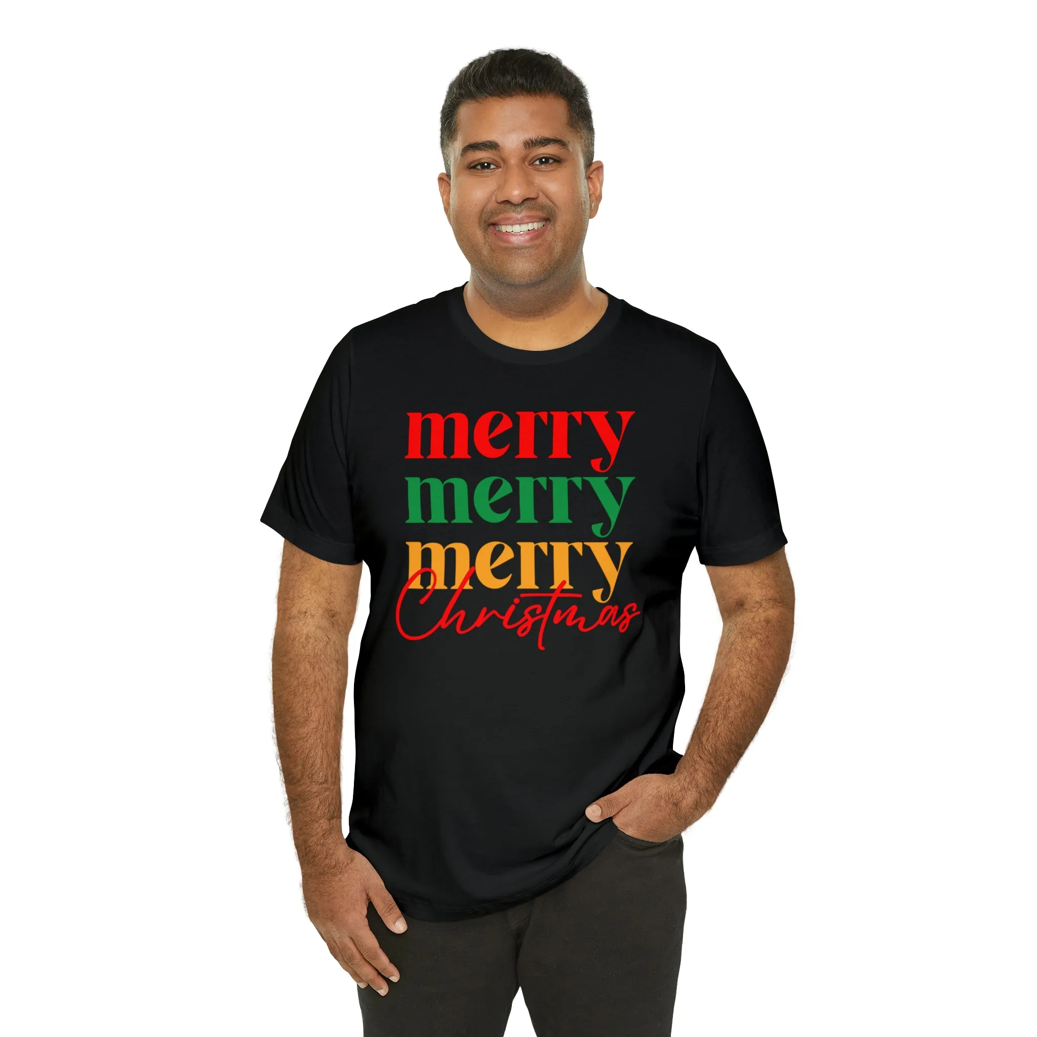 Merry Merry Merry Christmas T-Shirt | Festive XMas Tee |  Bella Canvas 3001 Unisex | Happy Holidays Short Sleeve Tshirt