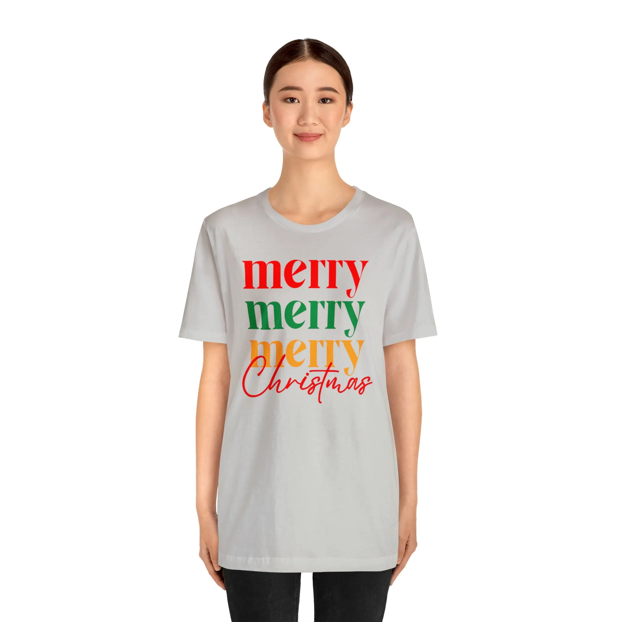 Merry Merry Merry Christmas T-Shirt | Festive XMas Tee |  Bella Canvas 3001 Unisex | Happy Holidays Short Sleeve Tshirt