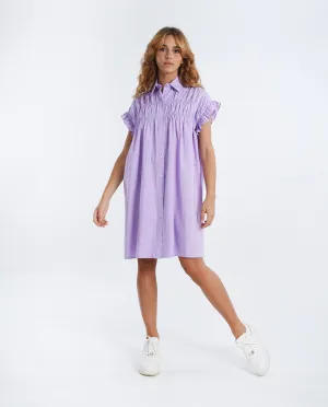 MOLLY BRACKEN GATHERED SHIRT DRESS - LILAC-WOVEN DRESS