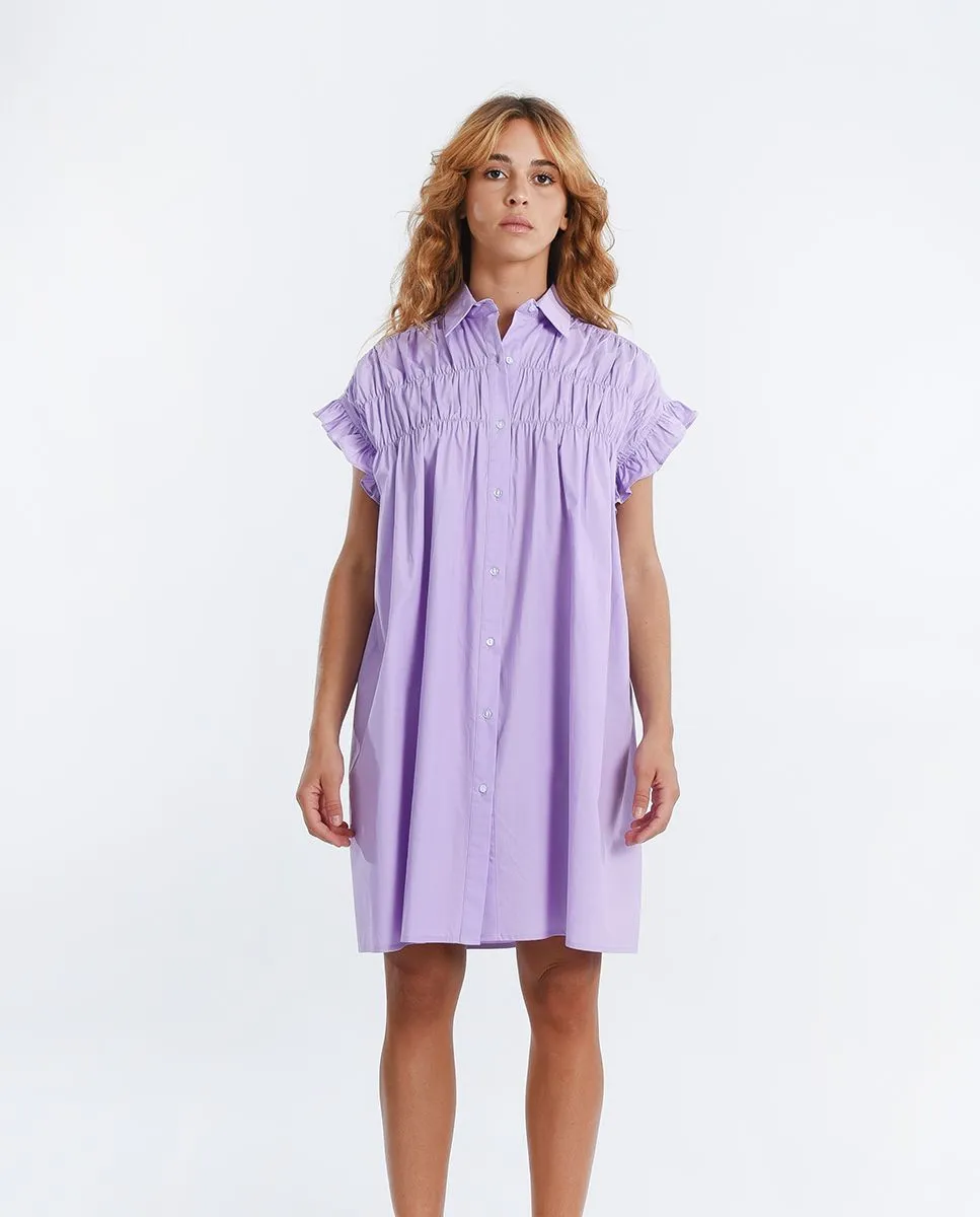 MOLLY BRACKEN GATHERED SHIRT DRESS - LILAC-WOVEN DRESS