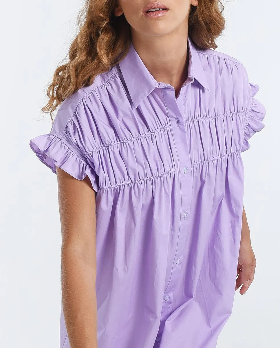 MOLLY BRACKEN GATHERED SHIRT DRESS - LILAC-WOVEN DRESS