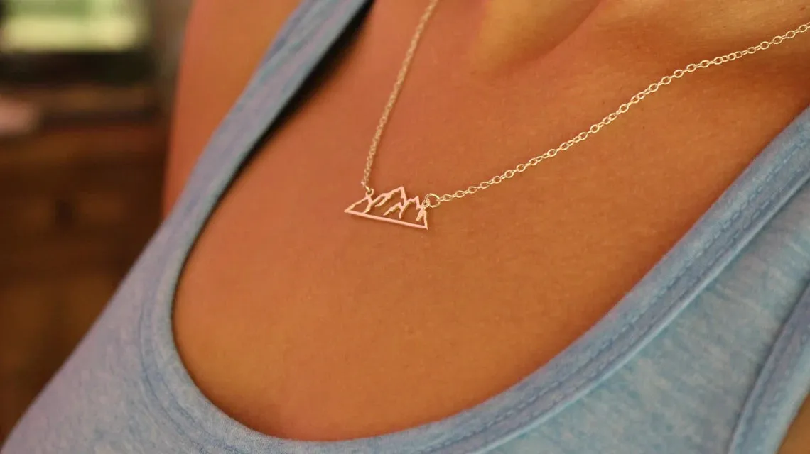 Mountain Bar Charm - Dainty 14k Gold Necklace