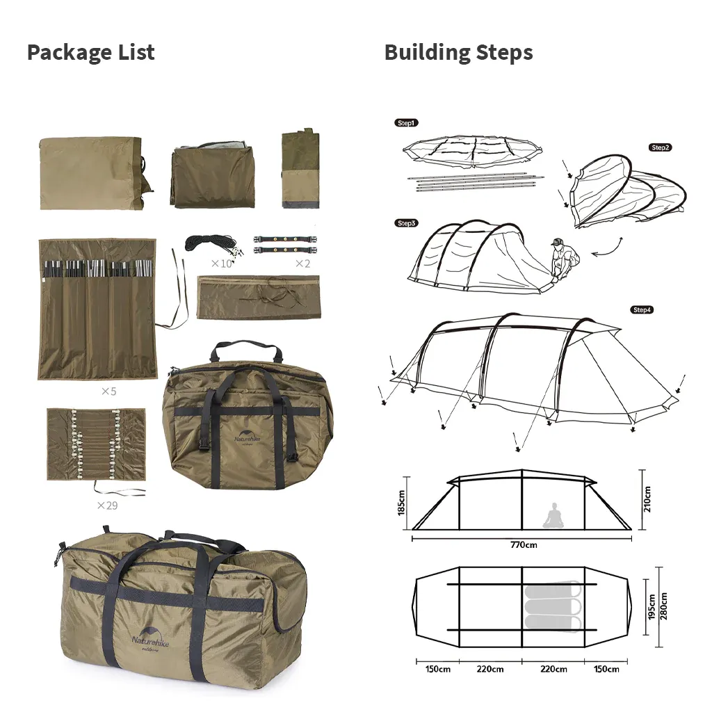 Naturehike - Aries Alpha Tunnel Tent- Khaki