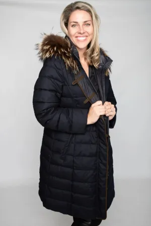 Navy Anouschka Coat w/ Raccoon Trim
