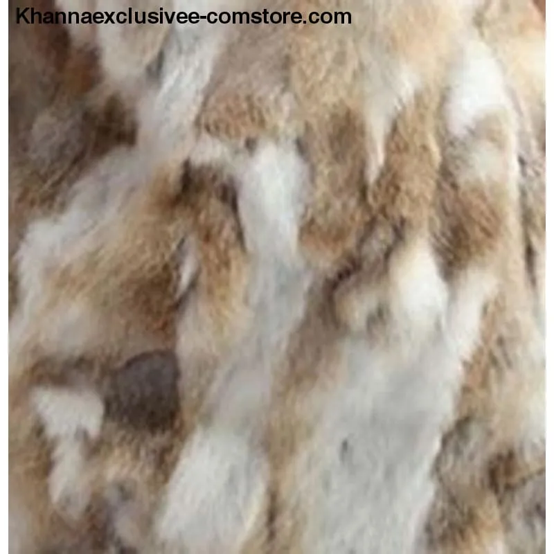 New 100% Real Rabbit Fur Coat Women's O-Neck Long 3/4 Sleeves Vintage Leather Fur Jacket