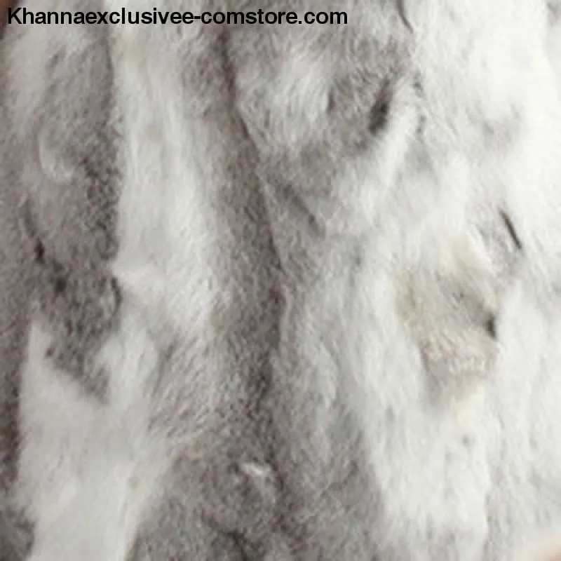 New 100% Real Rabbit Fur Coat Women's O-Neck Long 3/4 Sleeves Vintage Leather Fur Jacket