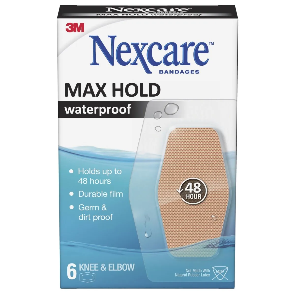 Nexcare Max Hold Waterproof Knee & Elbow 6 Pack