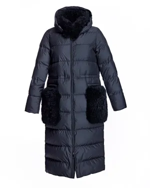 Nylon Down Filled Coat with Goat Trims
