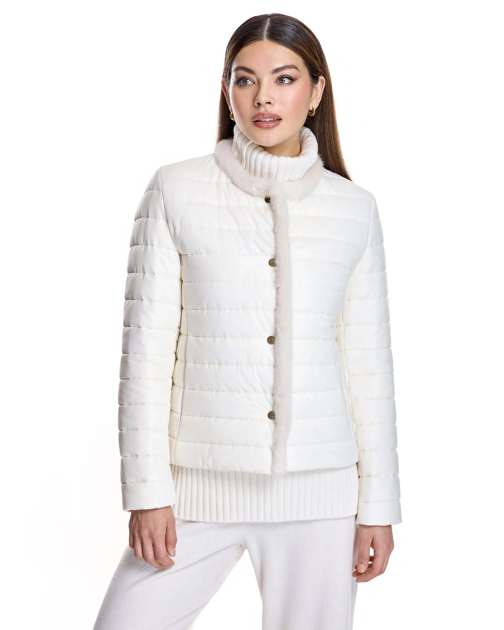 Nylon Jacket with Mink Trim