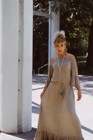 OFF THE SHOULDER MAXI DRESS (Olive)