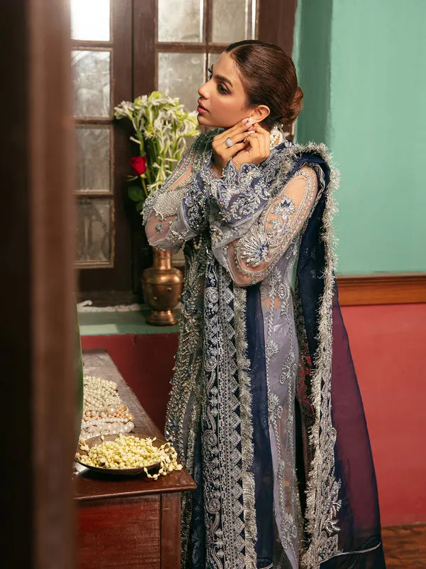 Pakistani Blue Dress in Wedding Kameez Trouser Style