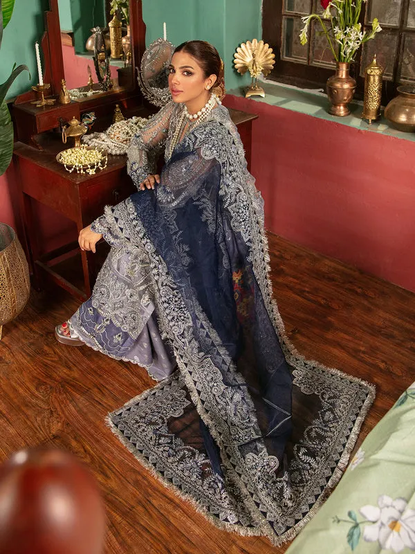 Pakistani Blue Dress in Wedding Kameez Trouser Style
