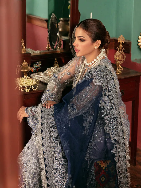 Pakistani Blue Dress in Wedding Kameez Trouser Style