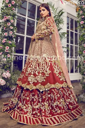 Pakistani Bridal Red Embroidered Lehenga Dress #BN169