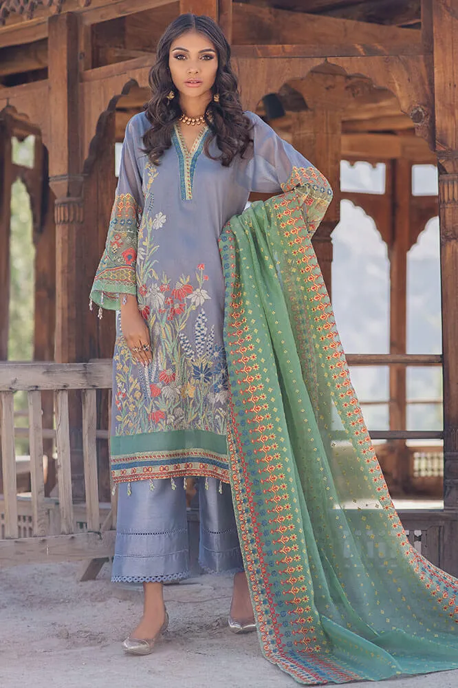 Pakistani designer cotton embroidered outfit in xenon blue color # P2367