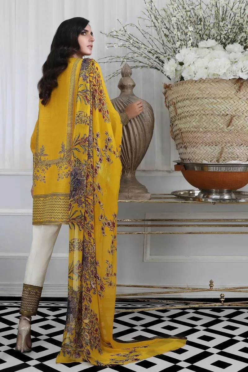 Pakistani designer slub dress for casual wear in mustard color # P2395